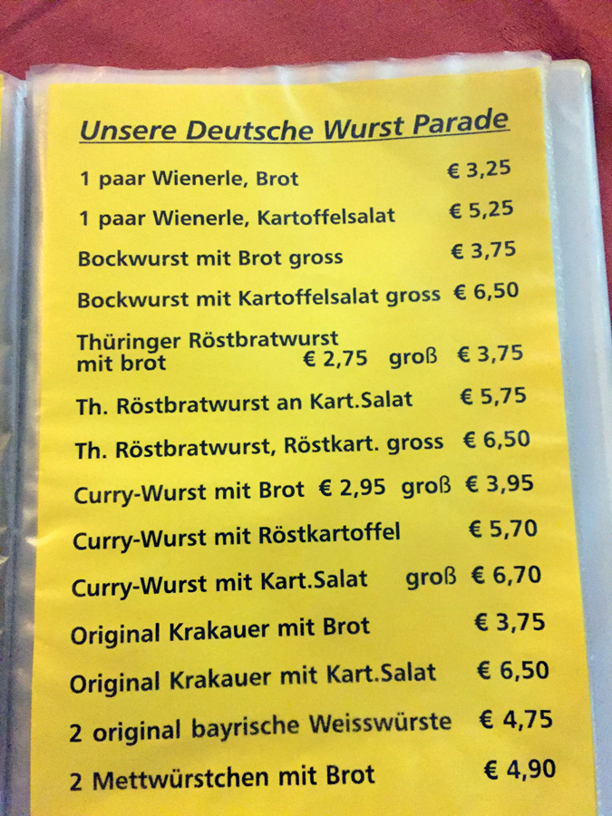 Speisekarte Wurstparade